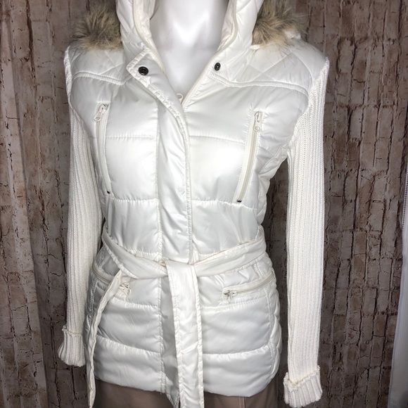 Say What? Jackets & Blazers - Say What? Sweater Jacket White Hood Zipper Large